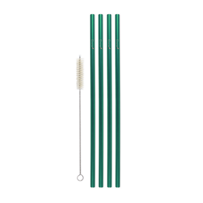 Family Pack - 4 Steel Skinny Straws (8 mm Diameter) with Cleaning Brush