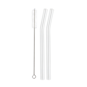 Combo Pack - 2 Glass Smoothie Straws (12 mm Diameter) with Cleaning Brush