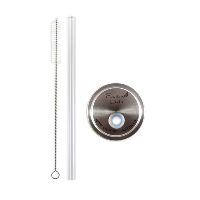 Glass Straw Enviro Lid Bundle with Cleaning Brush