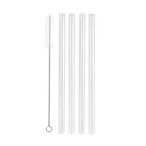 Family Pack - 4 Glass Smoothie Straws (12 mm Diameter) with Cleaning Brush