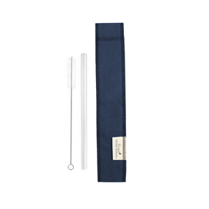 Blue Cloth Carrier Bundle with Glass Straw and Cleaning Brush
