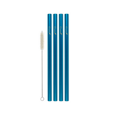 Load image into Gallery viewer, Family Pack - 4 Steel Bubble Tea Straws (12 mm Diameter) with Cleaning Brush