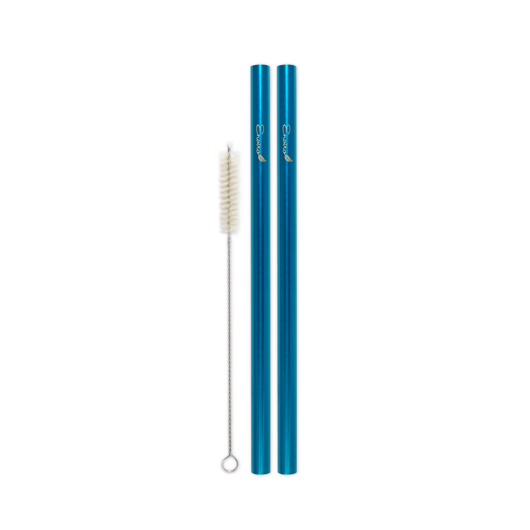 Combo Pack - 2 Steel Bubble Tea Straws (12 mm Diameter) with Cleaning Brush