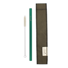 Load image into Gallery viewer, Earth Green Steel Straw Cloth Carrier Bundle with Cleaning Brush