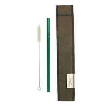 Load image into Gallery viewer, Earth Green Steel Straw Cloth Carrier Bundle with Cleaning Brush