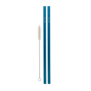 Combo Pack - 2 Steel Smoothie Straws (9.5 mm Diameter) with Cleaning Brush